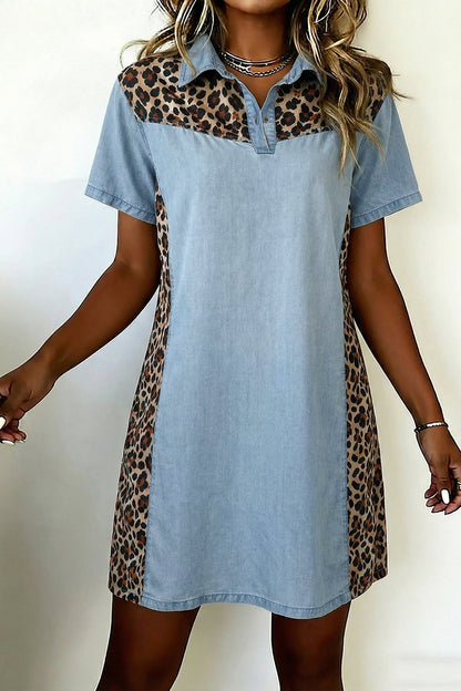 Hazel Blues® |  Spot On Mini Dress | Leopard Denim Mini Dress