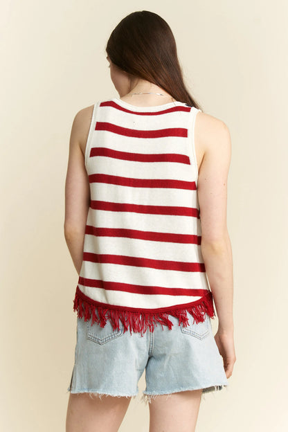 Hazel Blues® |  Jade By Jane American Flag Fringe Tank Top