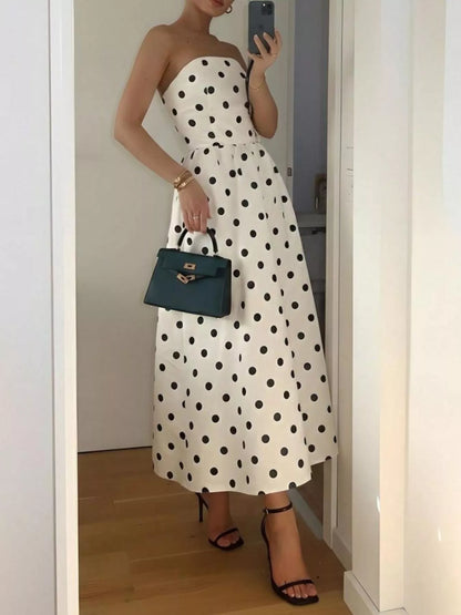 Hazel Blues® |  Polka Dot Strapless Midi Dress