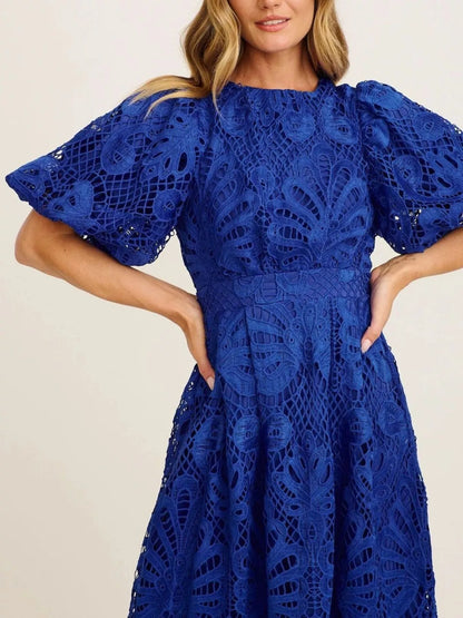 Hazel Blues® |  Lace Puff Sleeve Midi Dress