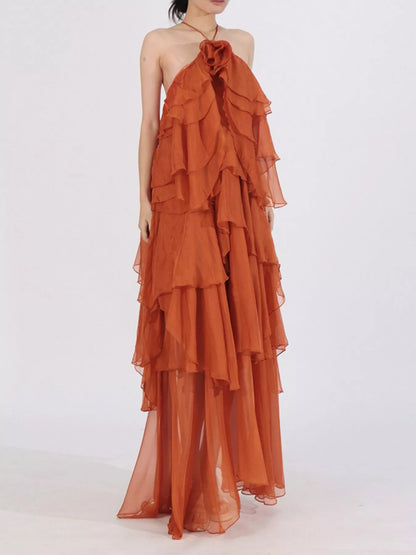 Hazel Blues® |  Ruffled Chiffon Halter Neck Maxi Dress