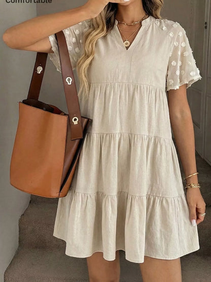 Hazel Blues® |  Casual Tiered Mini Dress with Swiss Dot Sleeves