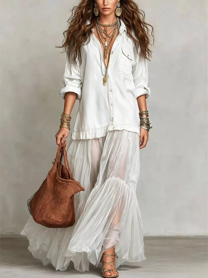 Ruffle Romance Dress | Ruffle Long Sleeve Sheer Dress