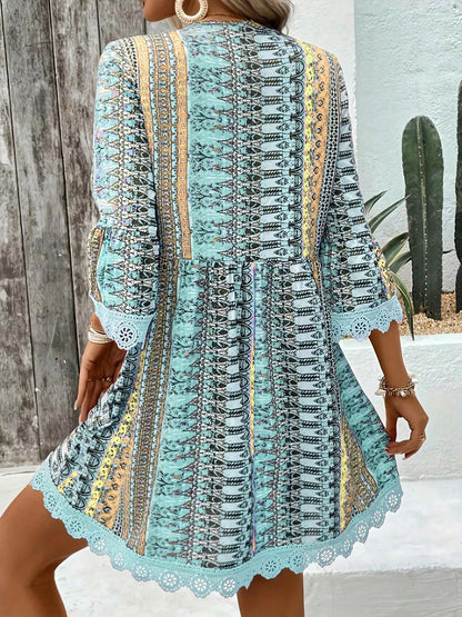 Hazel Blues® |  Printed V-Neck A-Line Dress