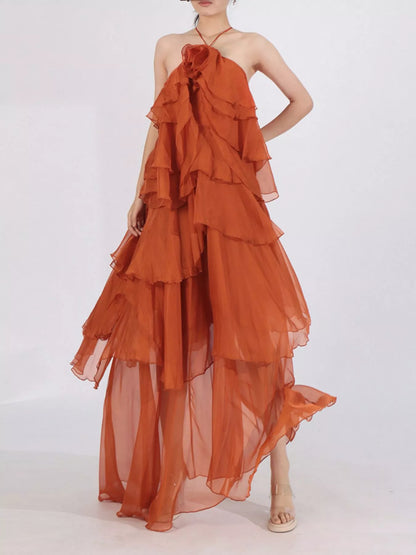 Hazel Blues® |  Ruffled Chiffon Halter Neck Maxi Dress