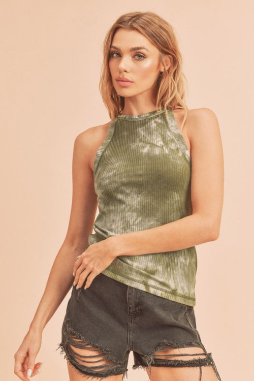 Hazel Blues® |  Aemi + Co Ribbed Tie-Dye Round Neck Tank