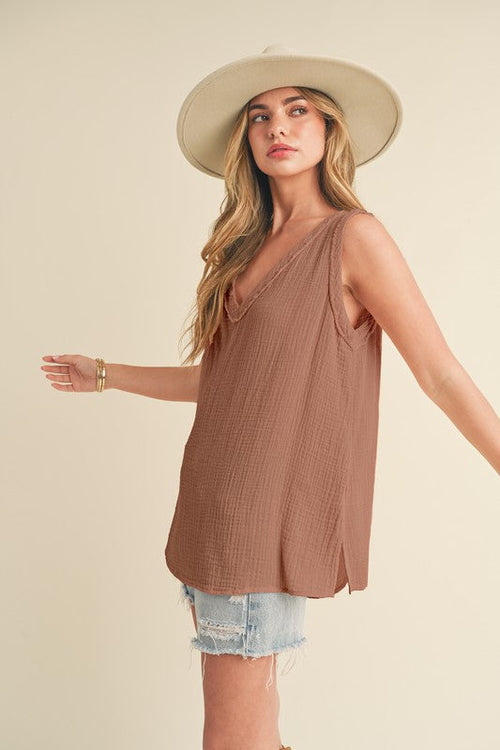 Hazel Blues® |  Aemi + Co V-Neck Wide Strap Tank
