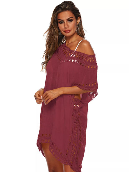 Hazel Blues® |  Crochet Trim V-Neck Cover-Up Dress