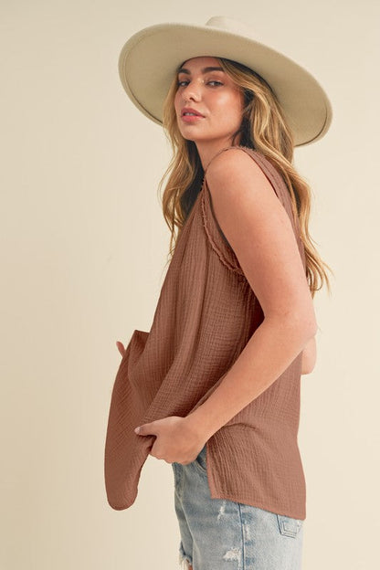 Hazel Blues® |  Aemi + Co V-Neck Wide Strap Tank