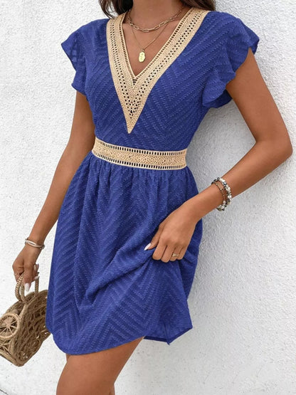 Hazel Blues® |  V-Neck Ruffle Sleeve Mini Dress