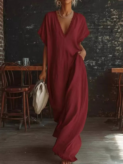 Hazel Blues® | Lace Trim V-Neck Maxi Dress