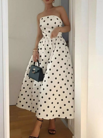 Hazel Blues® |  Polka Dot Strapless Midi Dress