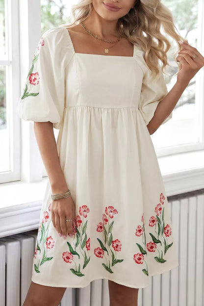 Hazel Blues® |  Floral Puff Sleeve Babydoll Dress