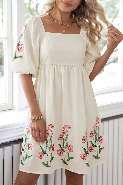 Hazel Blues® |  Floral Puff Sleeve Babydoll Dress