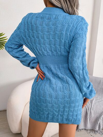 Hazel Blues® |  Cable-Knit Round Neck Mini Wrap Sweater Dress