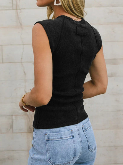 Hazel Blues® |  Exposed Seam Round Neck Tank