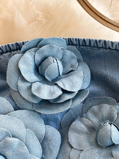 Hazel Blues® |  Floral Applique Strapless Denim Dress