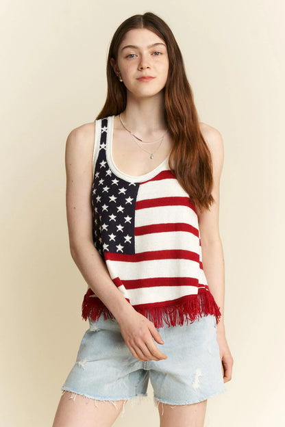 Hazel Blues® |  Jade By Jane American Flag Fringe Tank Top