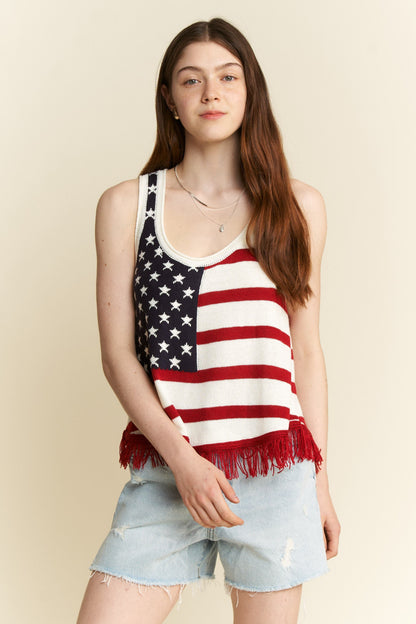 Hazel Blues® |  Jade By Jane American Flag Fringe Tank Top