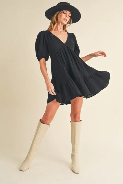 Hazel Blues® |  Aemi+Co Tied Back Ruffled Short Sleeve Mini Dress