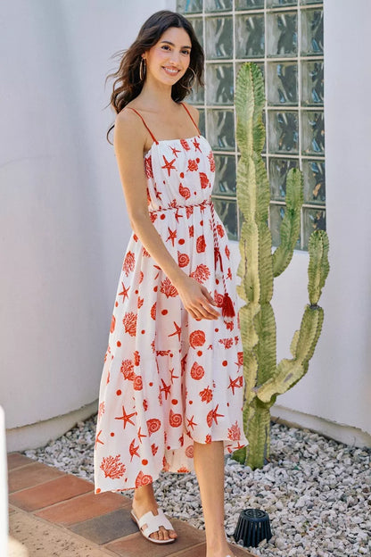 Hazel Blues® |  SO ME Shell Print Tiered Lined Midi Cami Dress With Belt