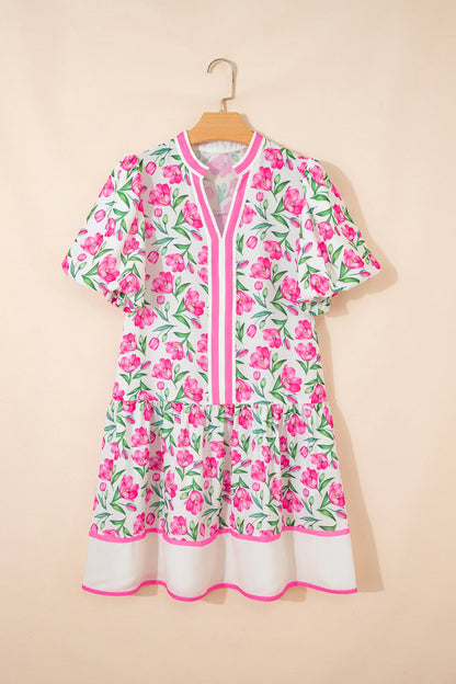 Hazel Blues® |  Multicolour Sweet Floral Print Striped Color Block Trim Short Dress