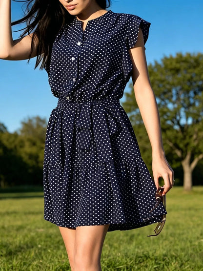 Hazel Blues® |  Polka Dot Ruffle Sleeve Tie Waist Dress