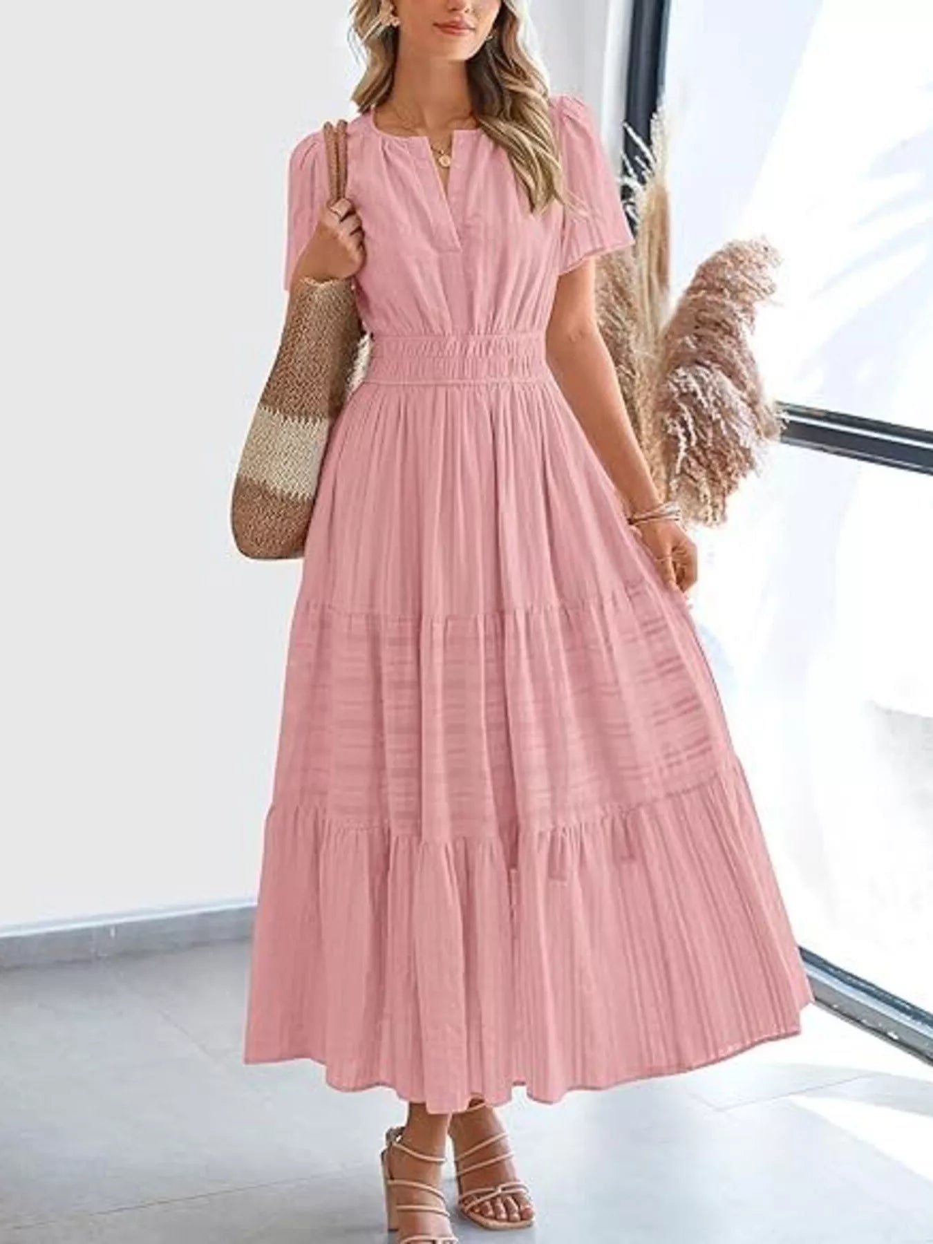 Hazel Blues® | Short Sleeve Tiered Midi Dress