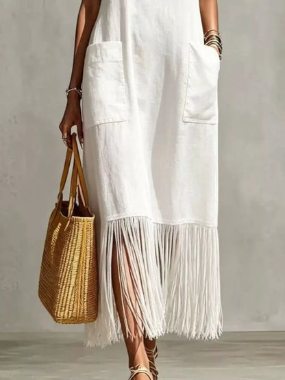 Hazel Blues® | Fringe V-Neck Spaghetti Strap Dress