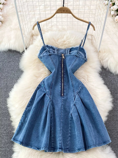 Hazel Blues® |  Lace-Up Denim A-Line Mini Dress
