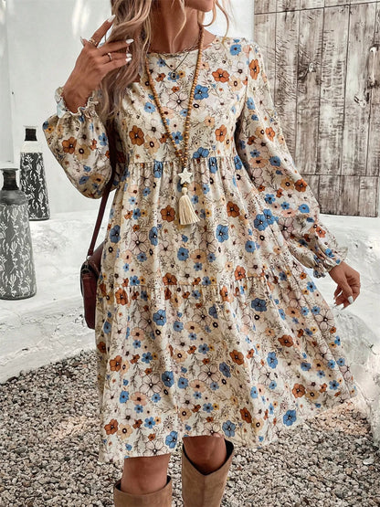 Hazel Blues® |  Floral Print Ruffle Hem Long Sleeve Casual Dress
