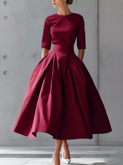 Hazel Blues® |  Round Neck A-Line Midi Dress