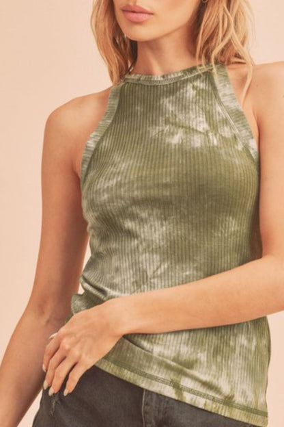 Hazel Blues® |  Aemi + Co Ribbed Tie-Dye Round Neck Tank
