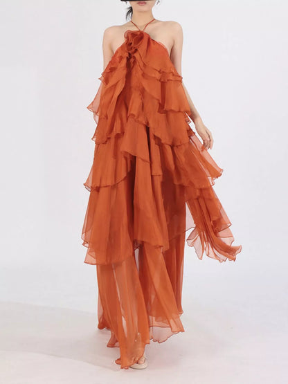 Hazel Blues® |  Ruffled Chiffon Halter Neck Maxi Dress
