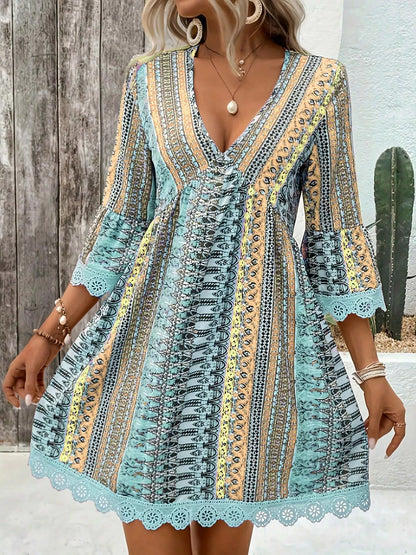 Hazel Blues® |  Printed V-Neck A-Line Dress
