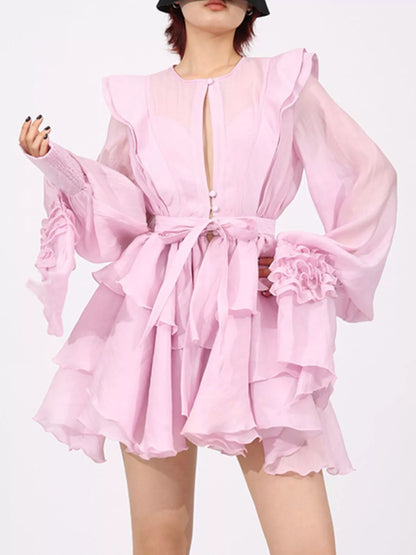 Hazel Blues® |  Ruffled Layered Long Sleeve Mini Dress