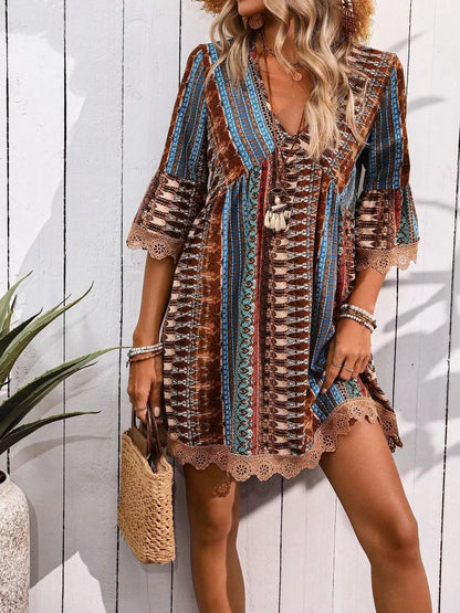 Hazel Blues® |  Printed V-Neck A-Line Dress