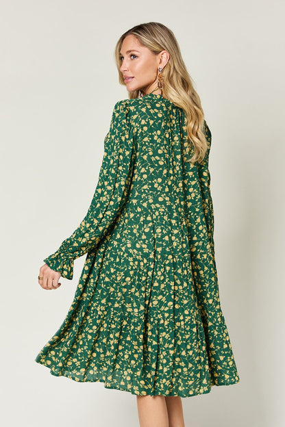 Hazel Blues® | Double Take Printed Ruffle Hem Long Sleeve Dress