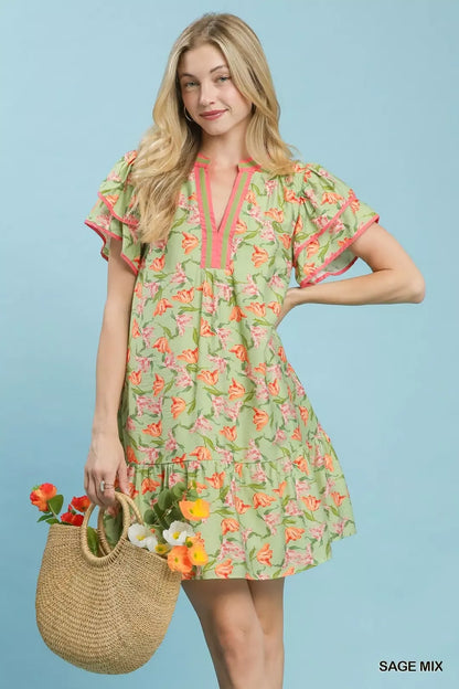 Hazel Blues® |  Umgee Floral Flutter Sleeve Tiered Dress