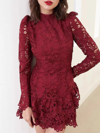 Hazel Blues® |  Lace Mock Neck Long Sleeve Mini Dress