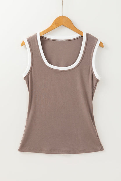 Hazel Blues® |  Contrast Edge Scoop Neck Wide Strap Knit Tank