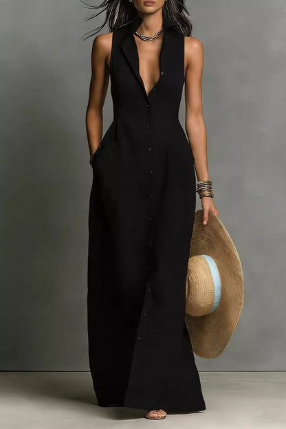 Hazel Blues® |  Sleeveless Button-Down Maxi Dress