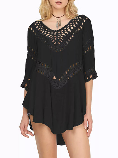 Hazel Blues® |  Crochet Trimmed Flowy Cover Up Dress