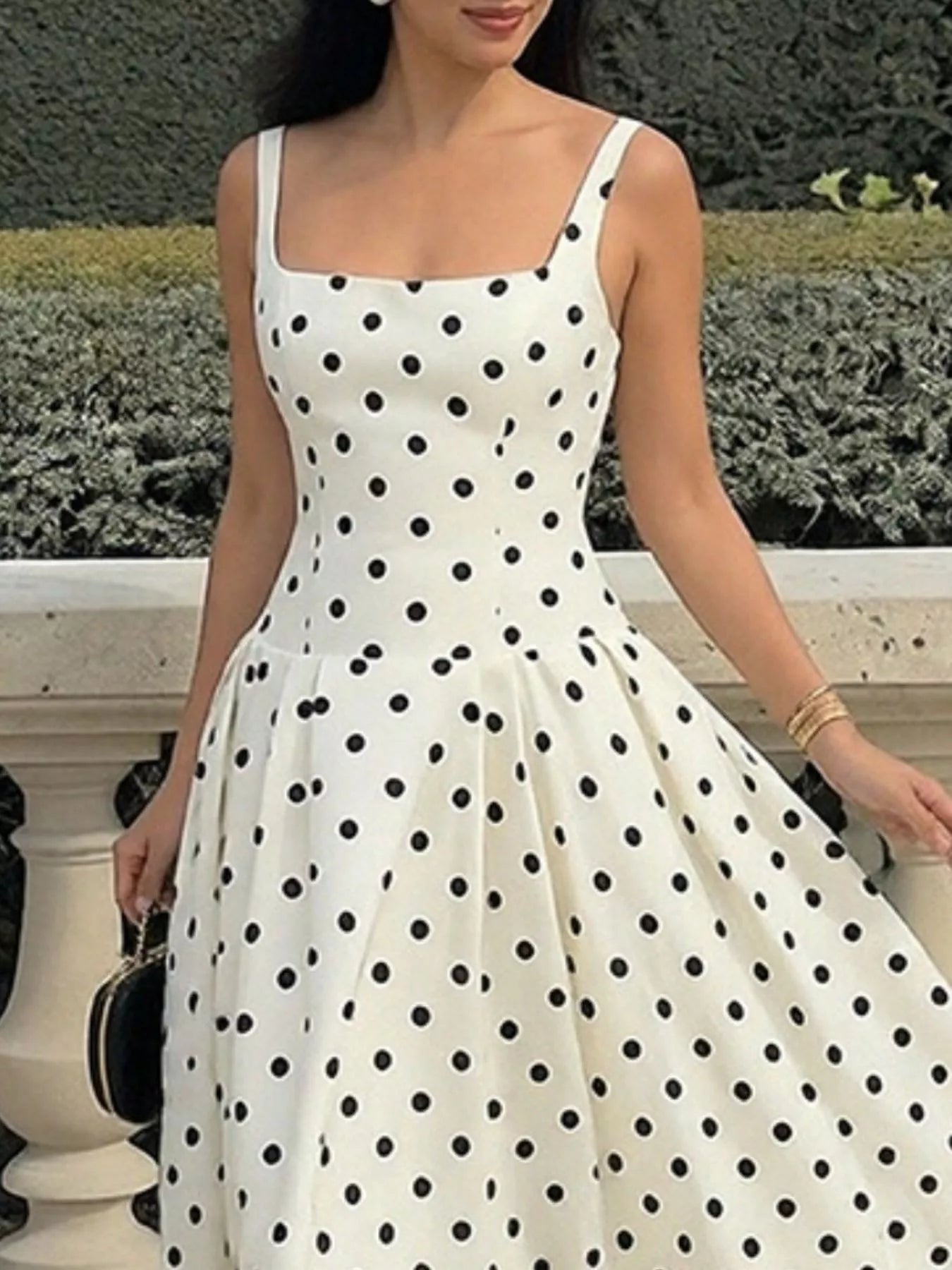 Hazel Blues® |  Polka Dot Square Neck Maxi Dress