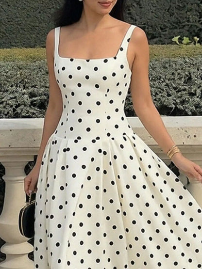 Hazel Blues® |  Polka Dot Square Neck Maxi Dress