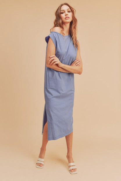 Hazel Blues® |  Aemi + Co Side Slit Round Neck Sleeveless Midi Dress