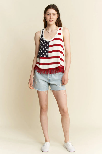 Hazel Blues® |  Jade By Jane American Flag Fringe Tank Top