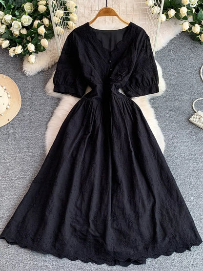 Hazel Blues® |  Lace Detail A-Line Midi Dress