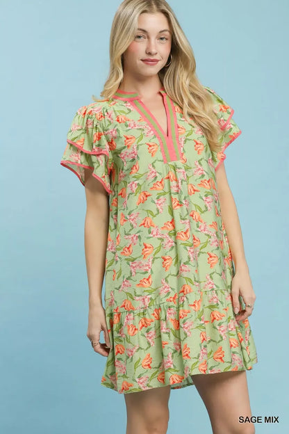 Hazel Blues® |  Umgee Floral Flutter Sleeve Tiered Dress