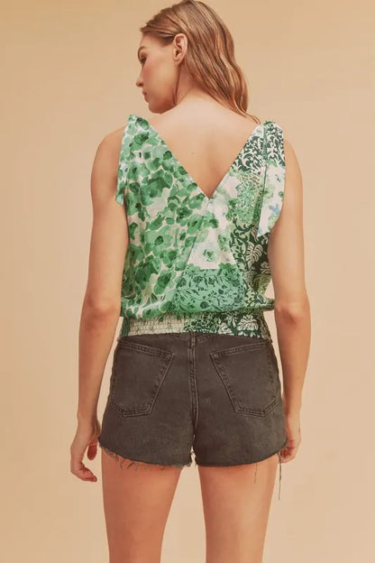Hazel Blues® |  Aemi + Co Smocked Hem Printed Surplice Tank